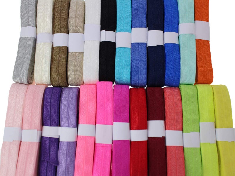 PAMIR TONG 5/8'' Fold Over Elastic FOE Headband Baby Hair Bow Soft Fold Over Elastic Binding Webbing Tape Craft Sewing Assortment Color (50 Yards Mixed) - Image 2